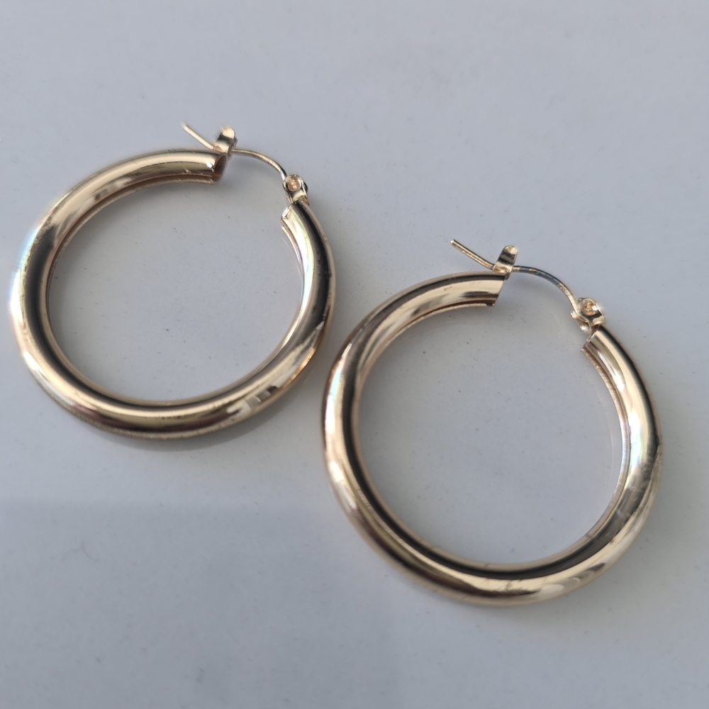 Classic Gold-Tone Hoop Earrings | Chunky Hinged Costume Jewelry
